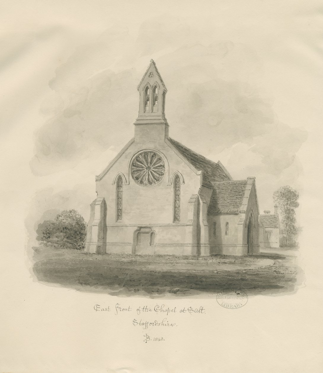 Stafford - Salt Chapel [St. James"]: seepiapiirustus tekijältä John Buckler