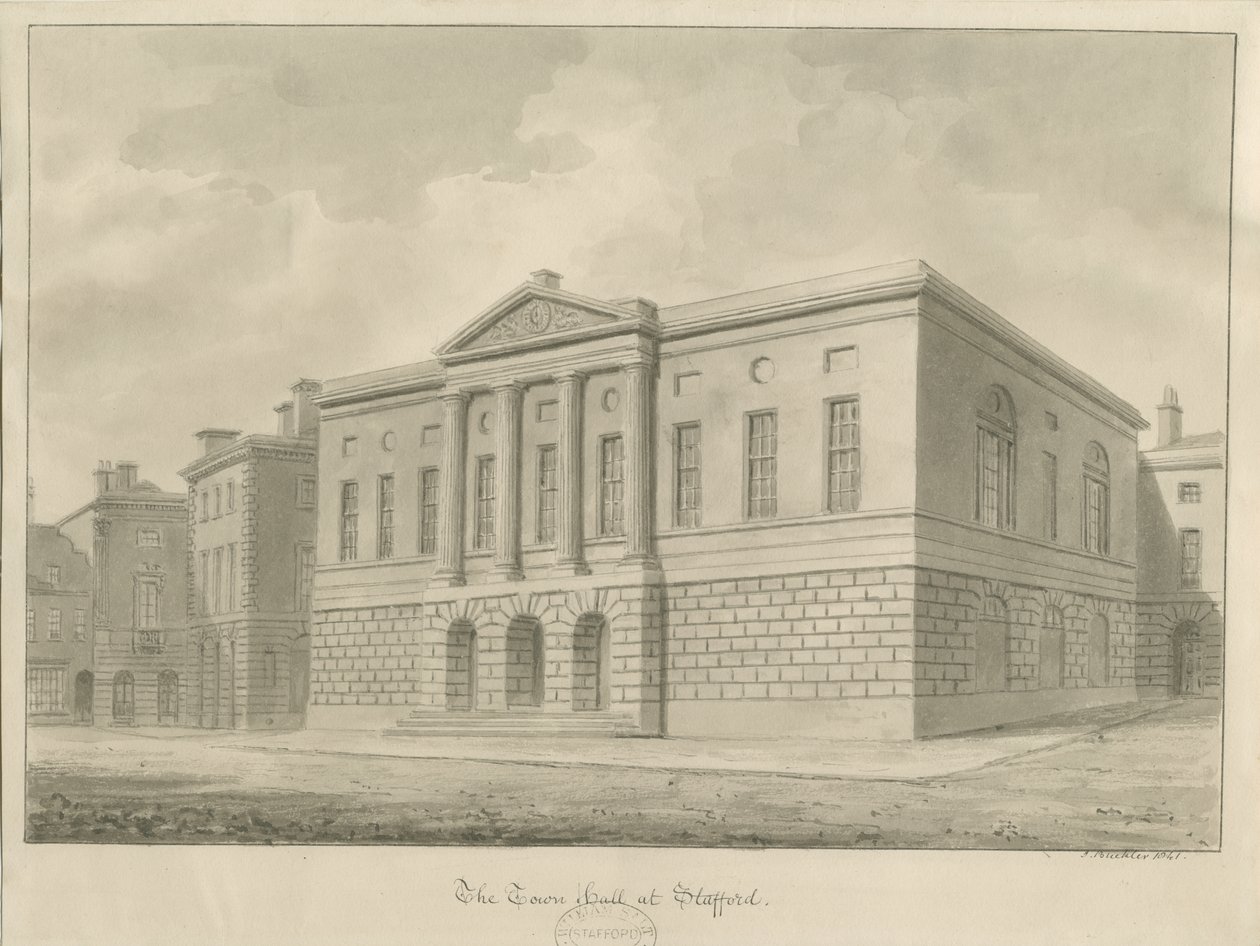 Stafford - Shire Hall: seepiapiirros tekijältä John Buckler