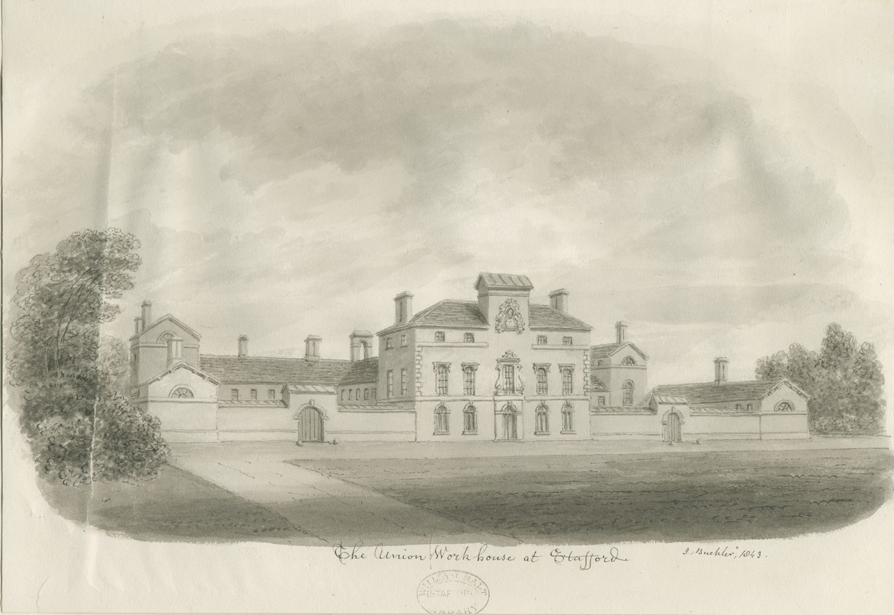 Stafford - Union Workhouse: seepiapiirros tekijältä John Buckler