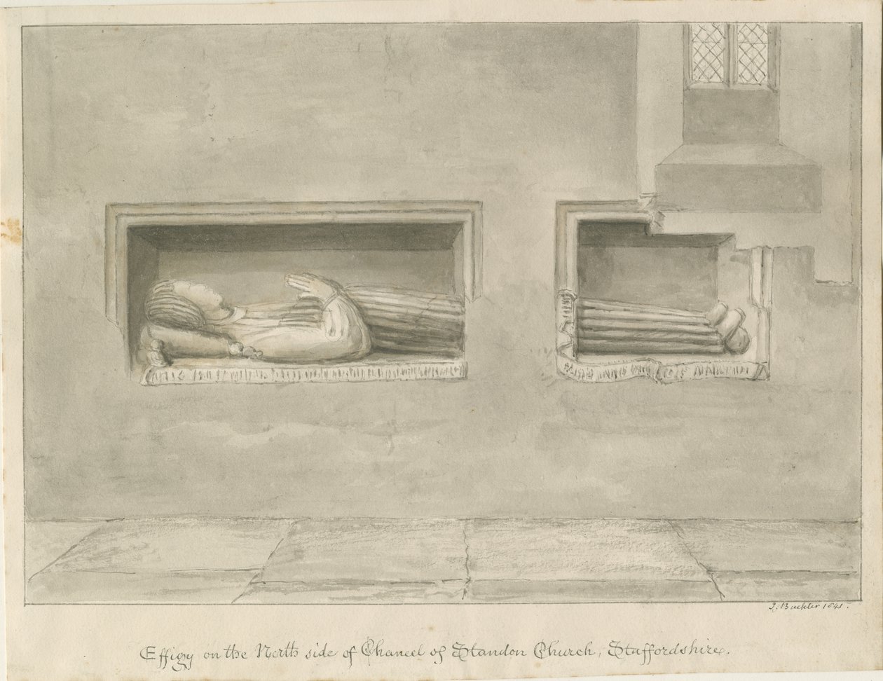 Standon Church - Wall Tomb [Nicholas Hydelle]: seepiapiirros tekijältä John Buckler