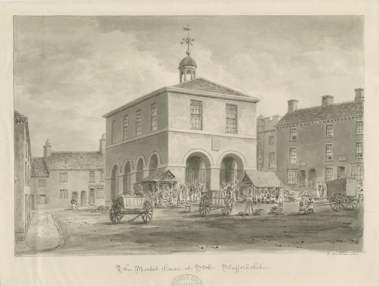 Stoke-upon-Trent - Market House: seepiapiirros tekijältä John Buckler