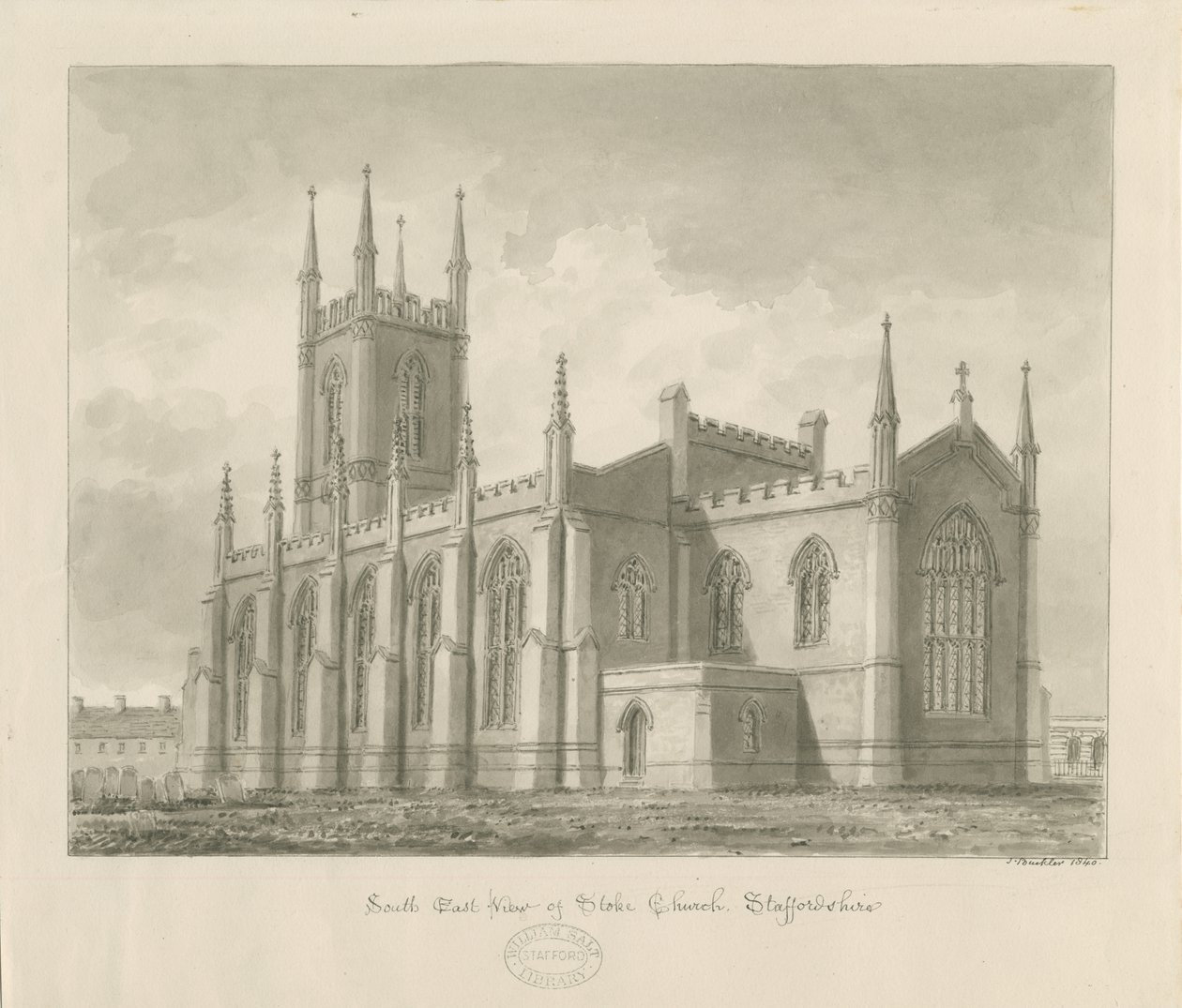 Stoke-upon-Trent Church [Uusi]: seepiapiirustus tekijältä John Buckler