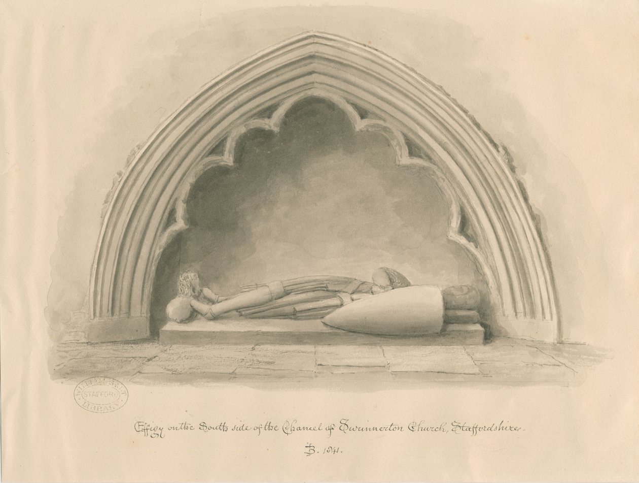 Swynnerton Church - Effigy: seepiapesupiirustus, 1841 tekijältä John Buckler