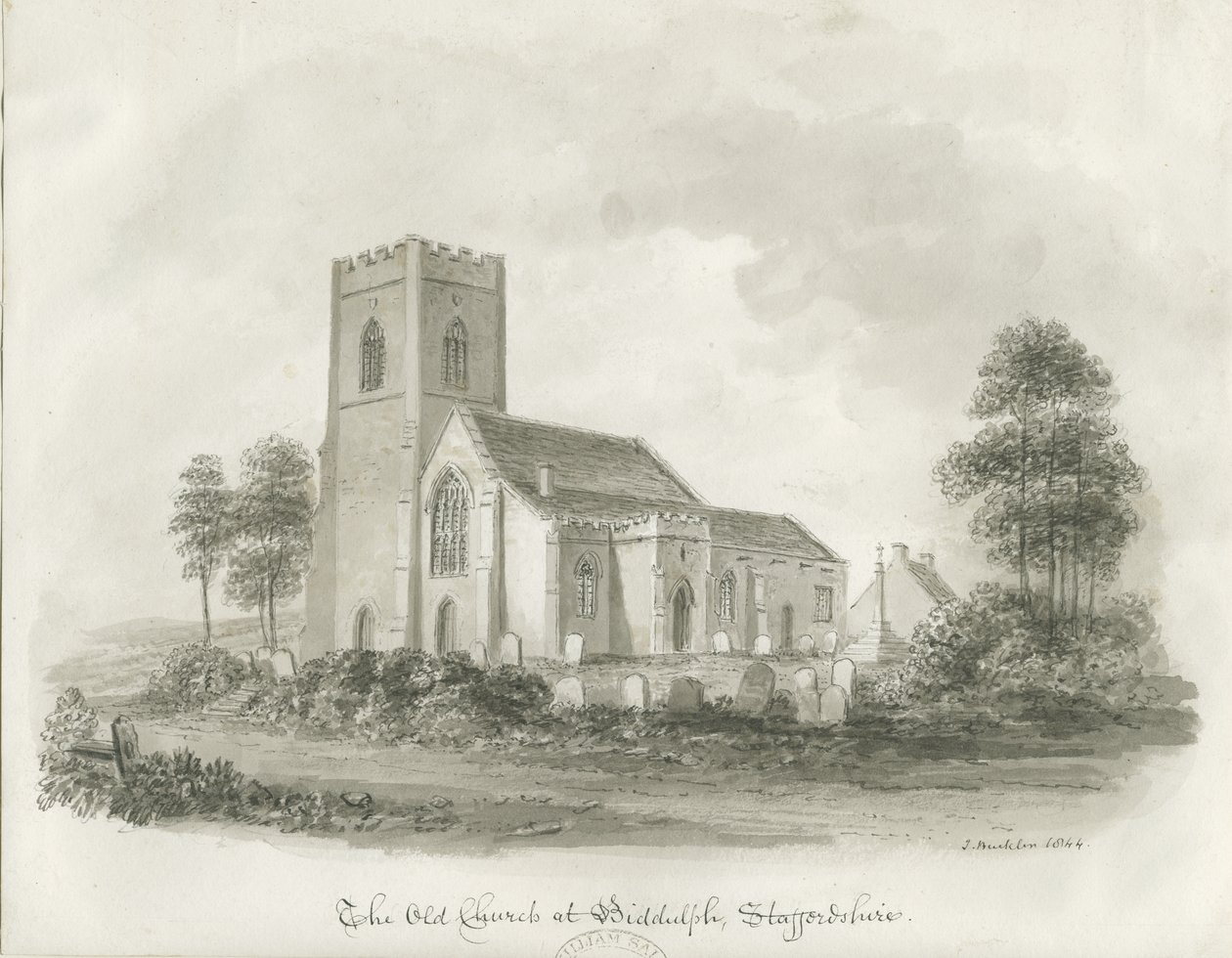 Vanha kirkko Biddulphissa, Staffordshire, 1844 tekijältä John Buckler