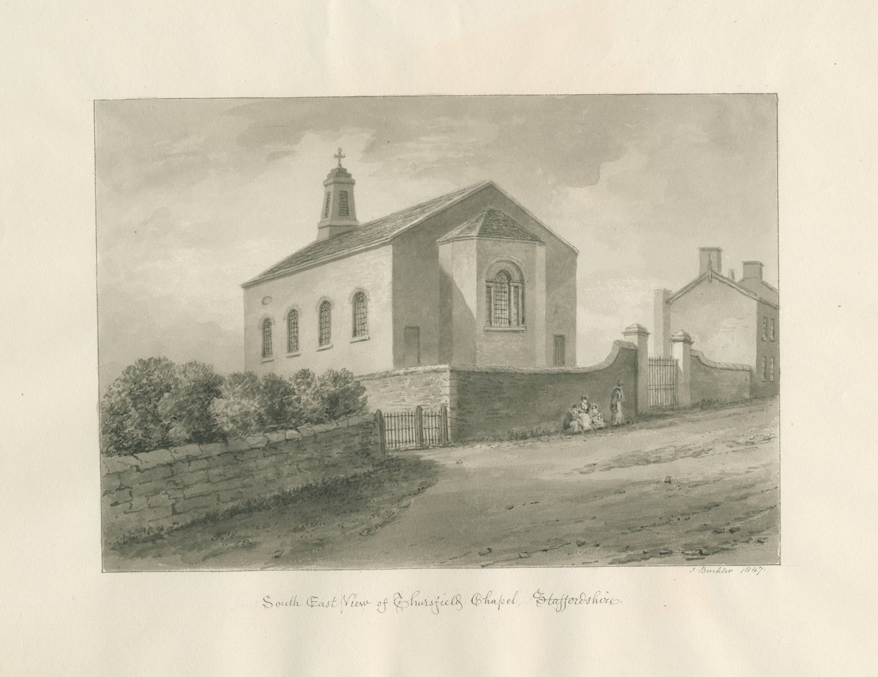 Thursfield Chapel: seepiapesupiirustus tekijältä John Buckler