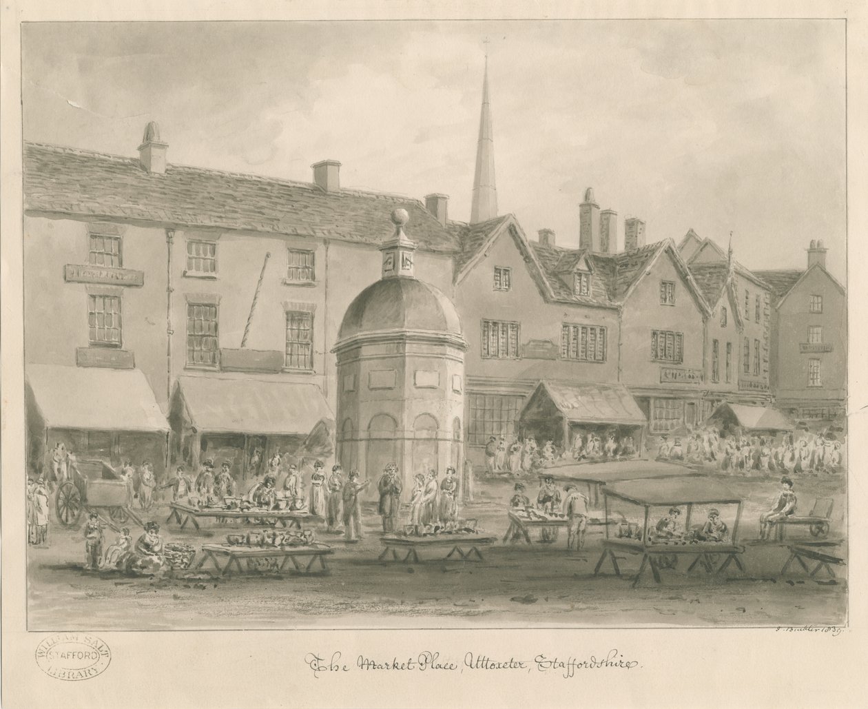 Uttoxeter Town - Market Place: seepiapesupiirros tekijältä John Buckler