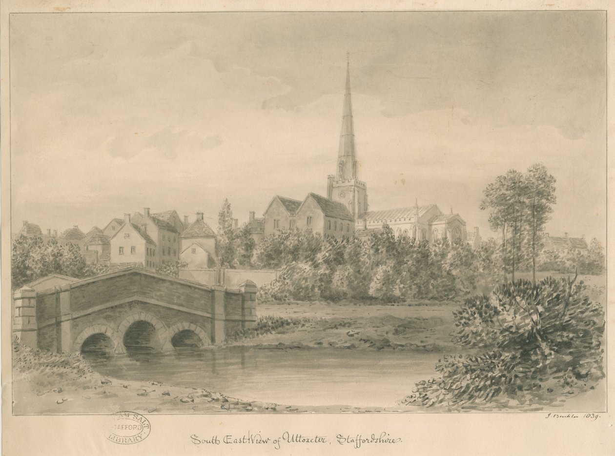 Uttoxeter Town: seepiapesupiirros, 1839 tekijältä John Buckler