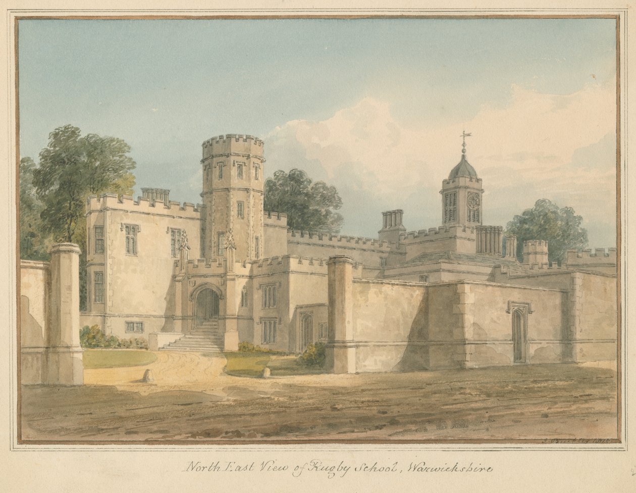 Warwickshire - Rugby School, 1815 tekijältä John Buckler