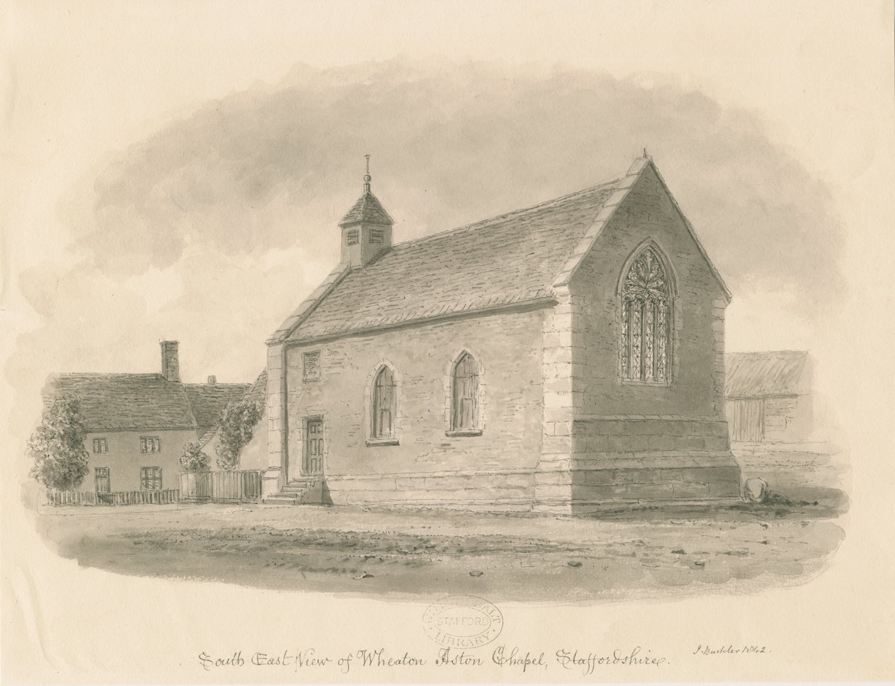 Wheaton Aston Chapel: seepiapesupiirustus tekijältä John Buckler