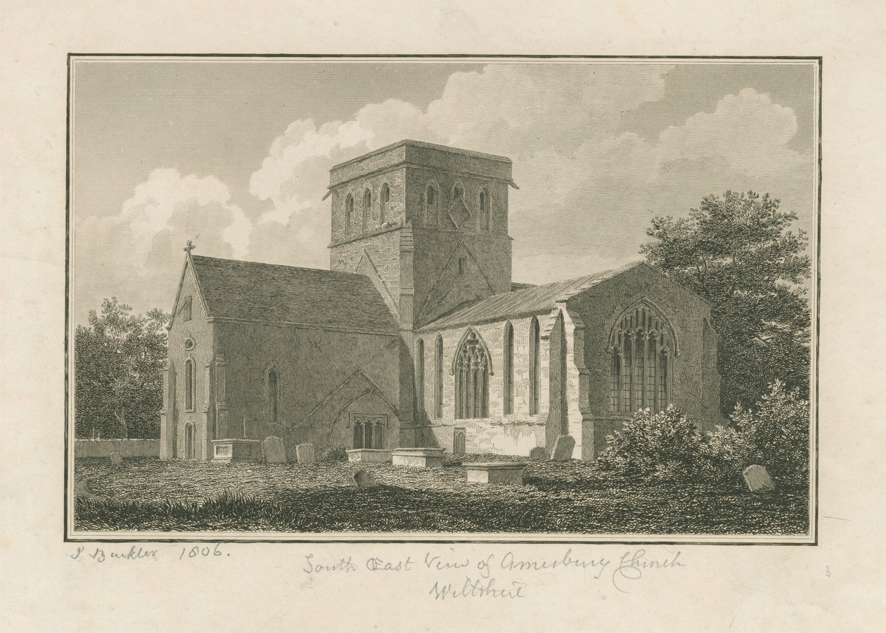 Wiltshire - Amesbury Church: kaiverrus, 1806 tekijältä John Buckler