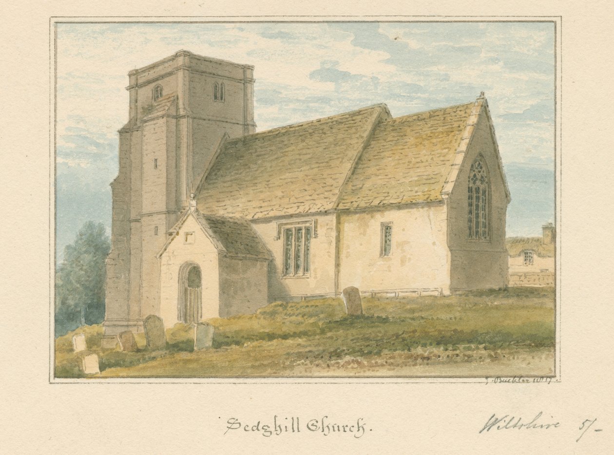 Wiltshire - Sedgehillin kirkko, 1817 tekijältä John Buckler