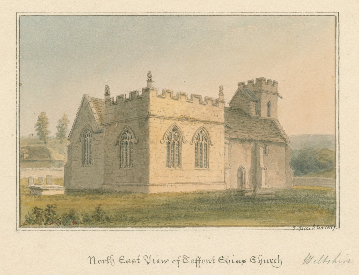 Wiltshire - Teffont Eviasin kirkko, 1817 tekijältä John Buckler