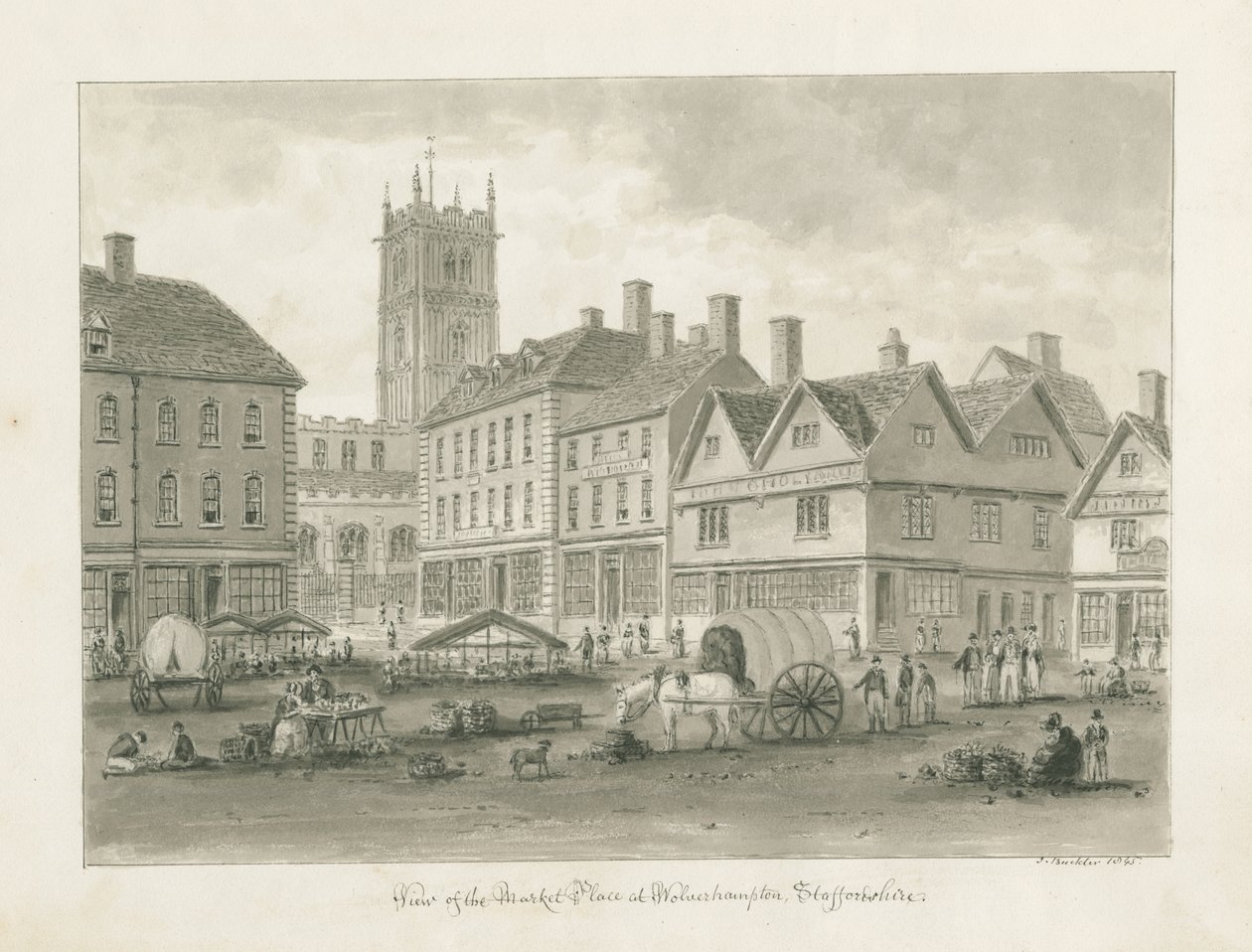 Wolverhampton - Market Place: seepiapiirros tekijältä John Buckler