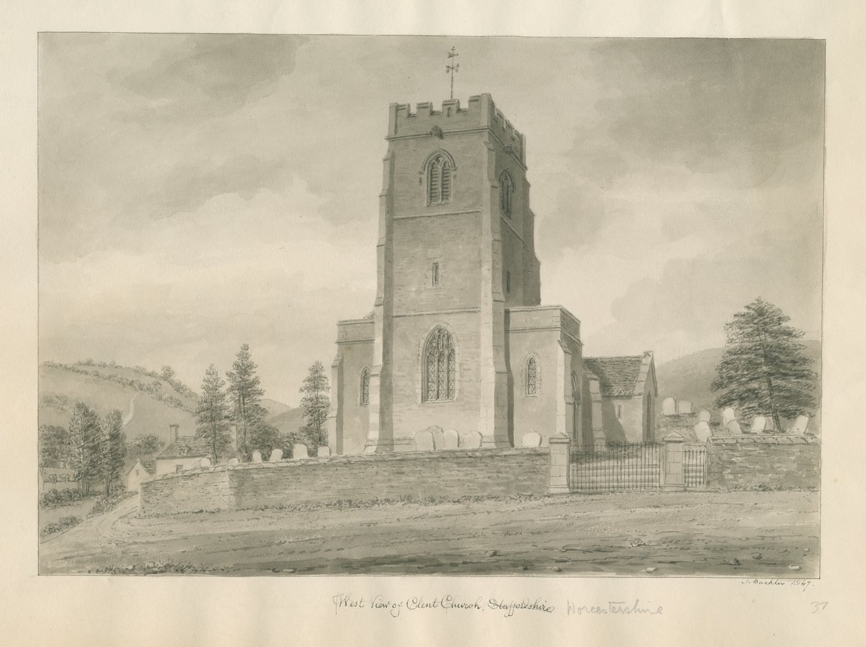 Worcestershire - Clent Church: seepiapiirros tekijältä John Buckler