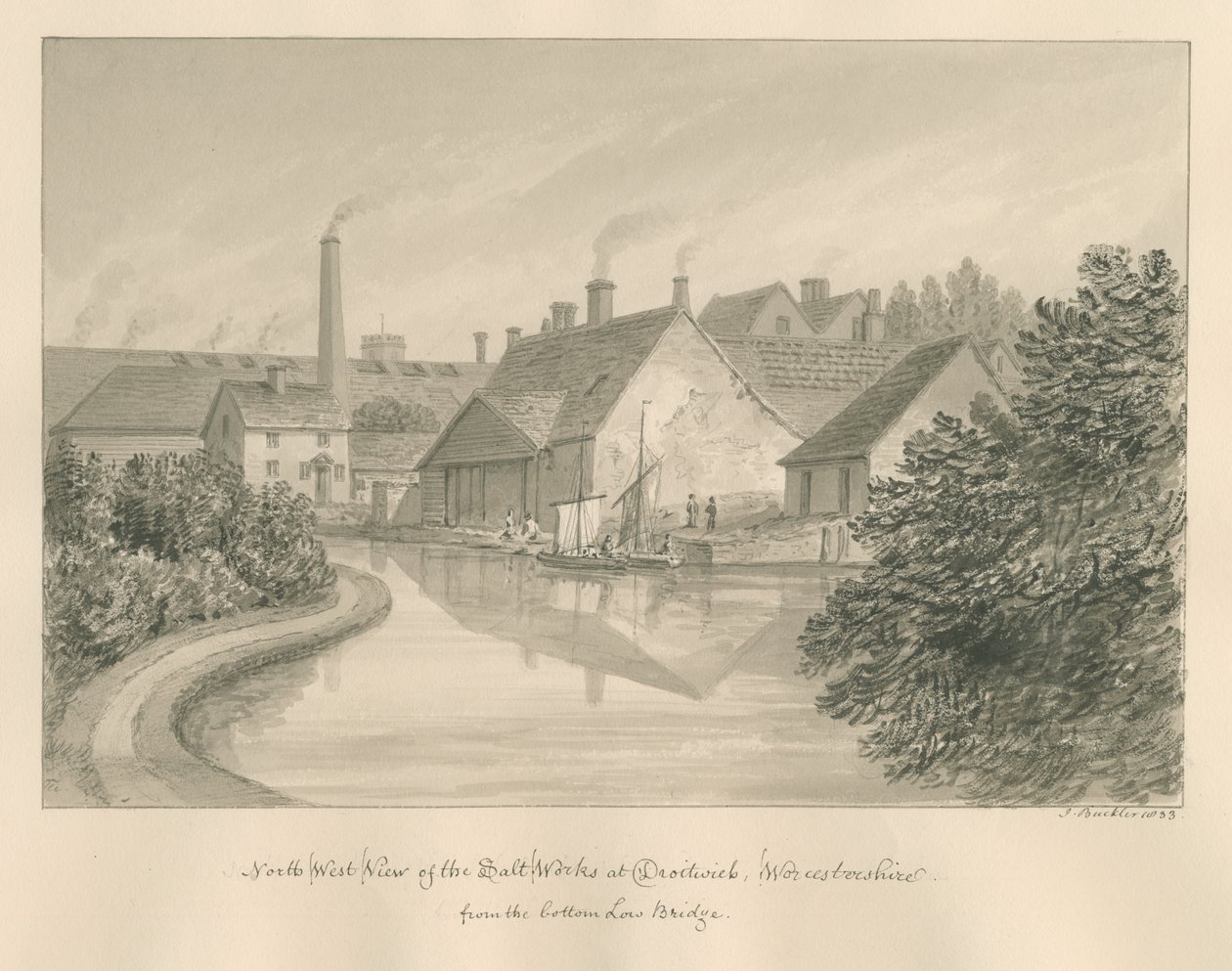 Worcestershire - Droitwich - Suolateokset: seepiapiirros, 1833 tekijältä John Buckler