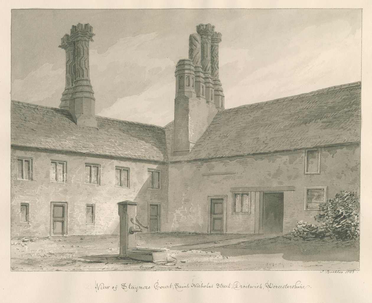 Worcestershire - Droitwich - Staynors Court: seepiapiirros, 1833 tekijältä John Buckler