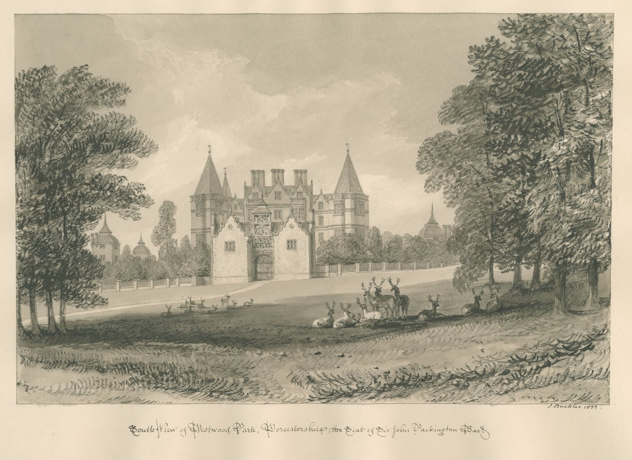 Worcestershire - Westwood Park: seepiapiirustus, 1833 tekijältä John Buckler