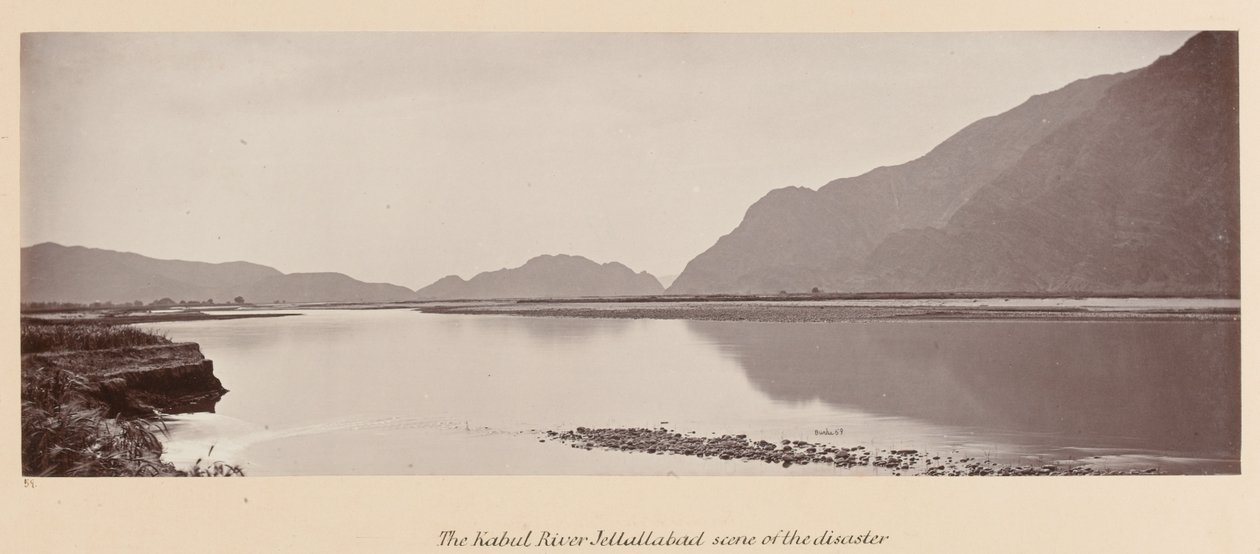 ?Kabul-joki, Jellabad, katastrofipaikka?, 1879 tekijältä John Burke