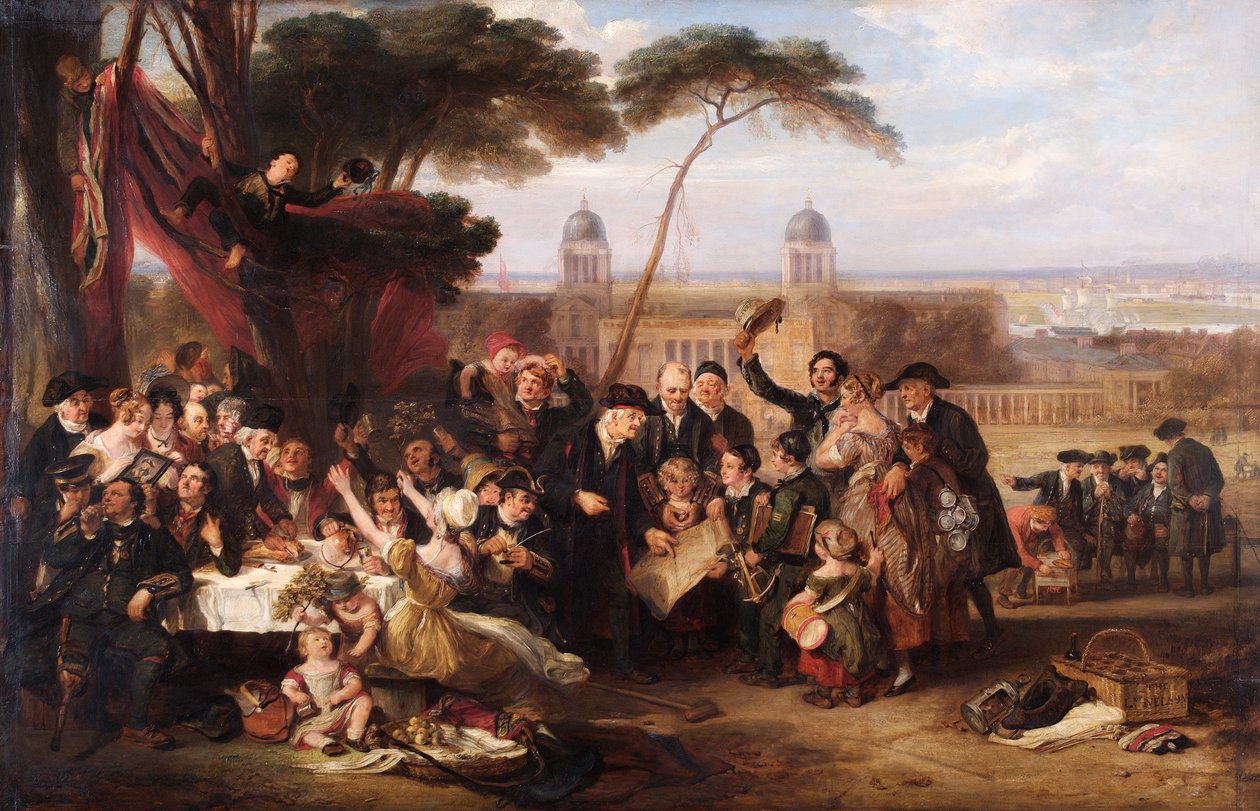 Greenwichin eläkeläiset juhlivat Trafalgaria, n. 1835 (öljy paneelissa) tekijältä John Burnet