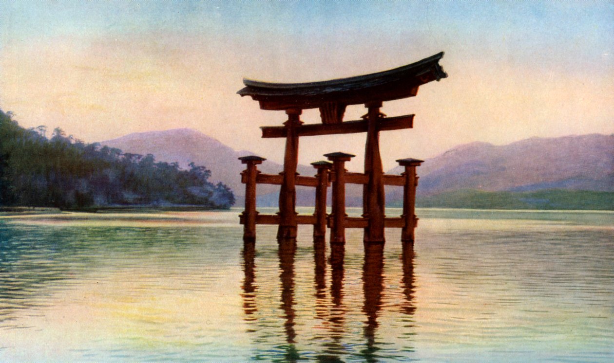 Torii of Itsukushima Hand MP jäsen Miyajima lääkäri san d, Japani, 1930-luku tekijältä John Bushby