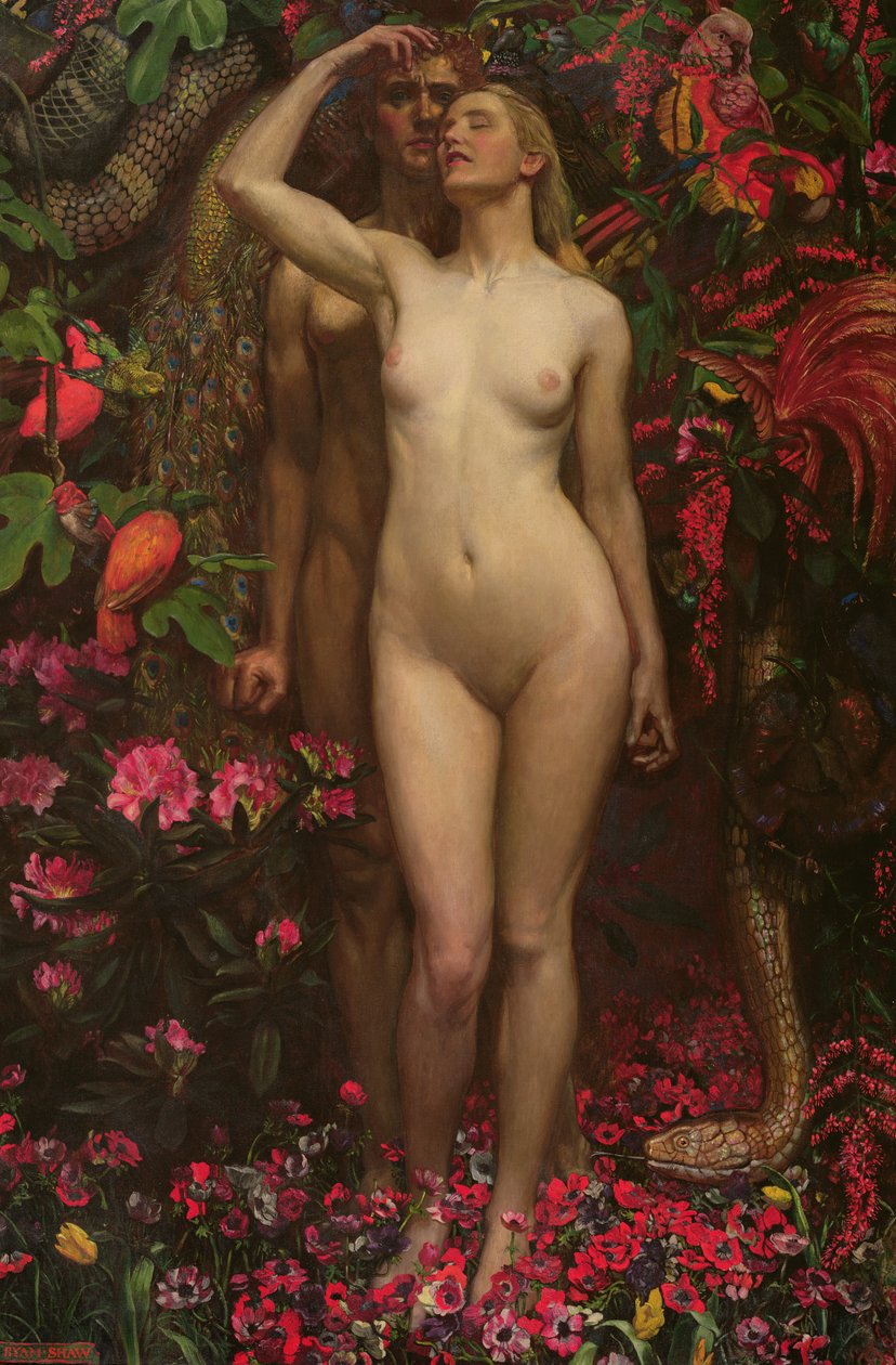 Aadam ja Eeva käärmeen kanssa, 1877 tekijältä John Byam Liston Shaw