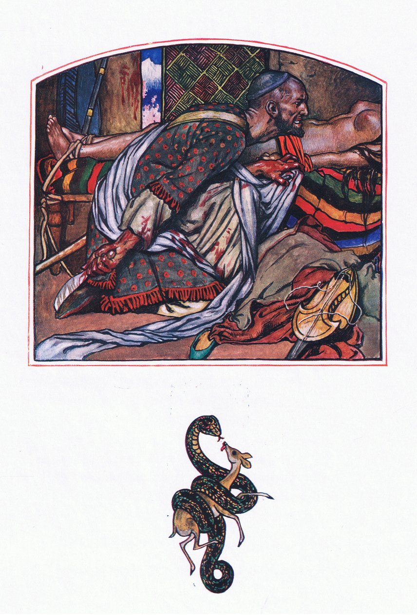 Afridi-rakkaus, kuvitus Kaman puutarhasta (ja muita sanoituksia Intiasta), 1920 tekijältä John Byam Liston Shaw