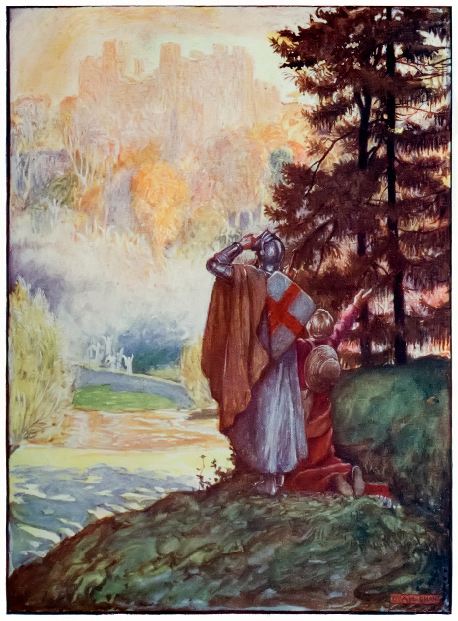 Kristityt ja toiveikkaat tulevat nähtäville taivaalliseen kaupunkiin John Bunyanin (1628-1688) pyhiinvaeltajien etenemisestä tähän maailmaan -kuvasta Byam Shaw (1872-1919) kuvitus tekijältä John Byam Liston Shaw
