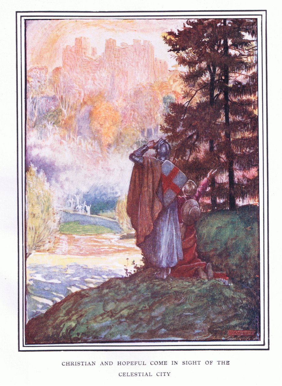 Kristitty ja toiveikas tulee taivaallisen kaupungin näkyville tekijältä John Byam Liston Shaw