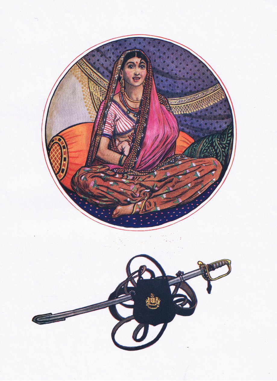 Lalila ferengi-rakastajalle, kuvitus Kaman puutarhasta (ja muita sanoituksia Intiasta), 1920 tekijältä John Byam Liston Shaw