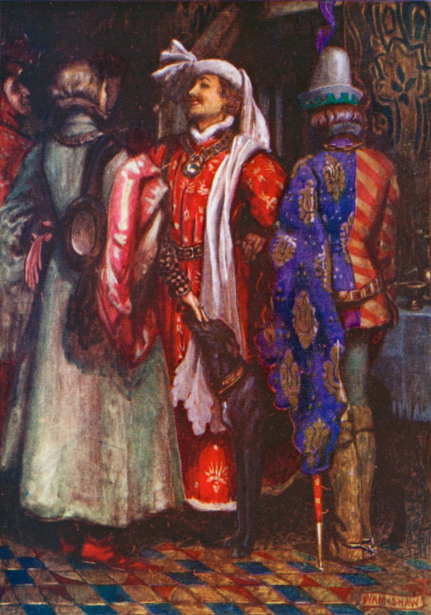 "Rukoile Jumalaa, että kiirehdimme ja tulemme liian myöhään!" Rikhard II - I näytös, 4. kohtaus (värilitografia) tekijältä John Byam Liston Shaw
