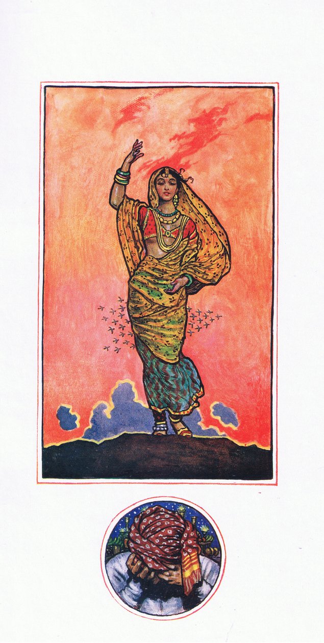 Muhammad Akramin muisto, kuvitus Kaman puutarhasta (ja muita sanoituksia Intiasta), 1920 tekijältä John Byam Liston Shaw