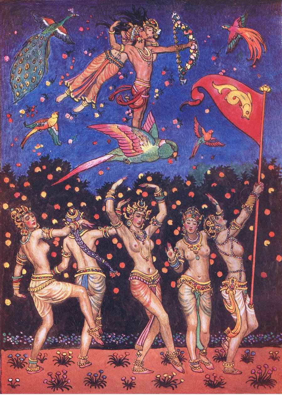 Kaman puutarha, kuvitus Kaman puutarhasta (ja muita sanoituksia Intiasta), 1920 tekijältä John Byam Liston Shaw