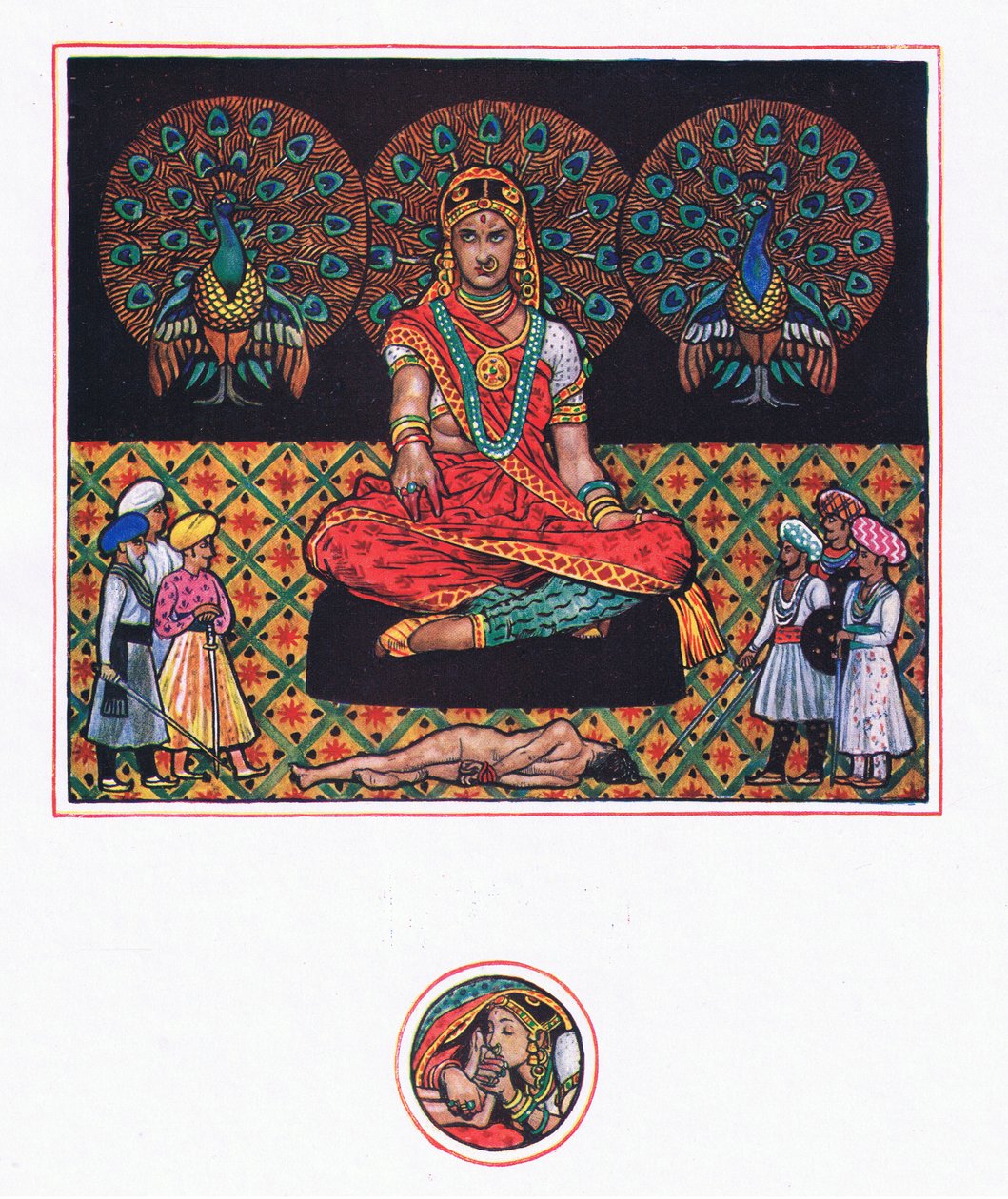 The Reret of the Ranee in the Hall of Peacocks, kuvitus teoksesta The Garden of Kama (ja muita sanoituksia Intiasta), 1920 tekijältä John Byam Liston Shaw