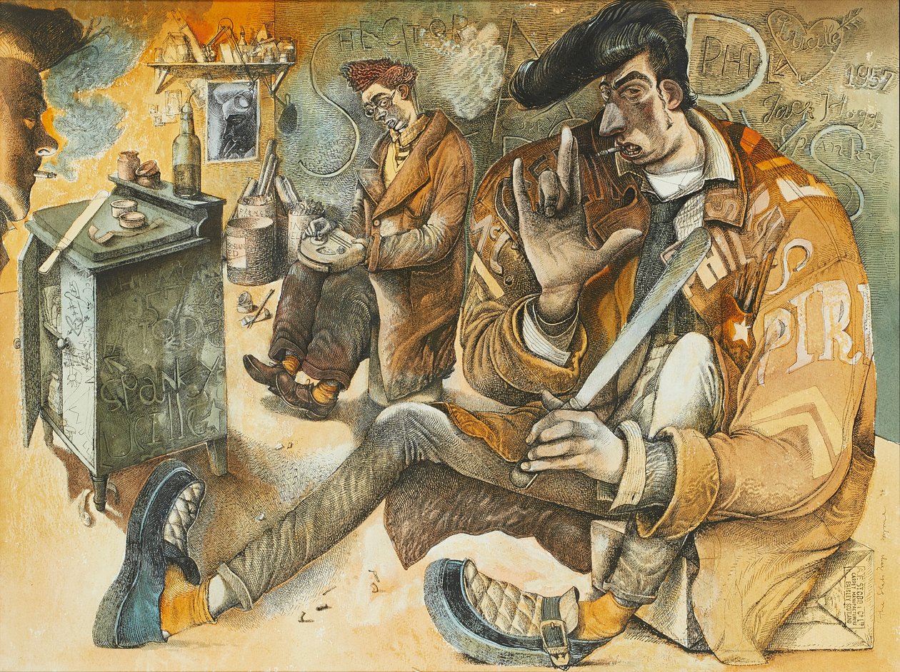 The Slab Boys (kynä ja muste ja akvarelli) tekijältä John Byrne
