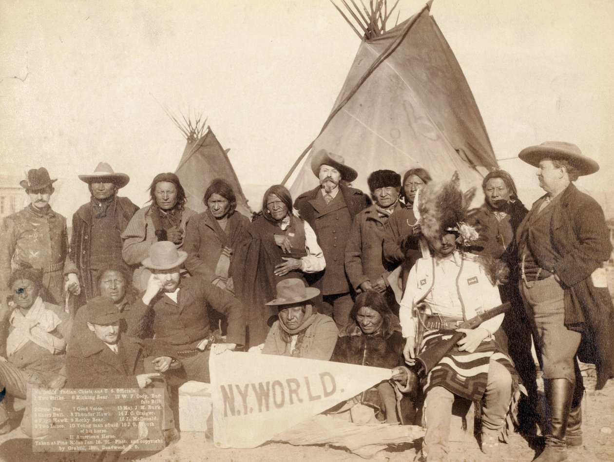 Intian päälliköt ja Yhdysvaltain viranomaiset Pine Ridgessä, 1891 tekijältä John C. H. Grabill