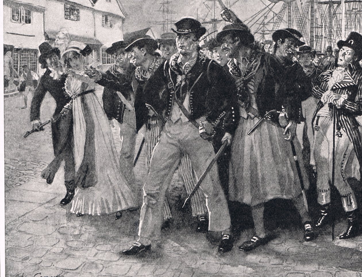 Naval Mutineers Ashore, kuvitus teoksesta "British Battles on Land and Sea", julkaisija Cassell, Lontoo, n. 1910 tekijältä John Cameron