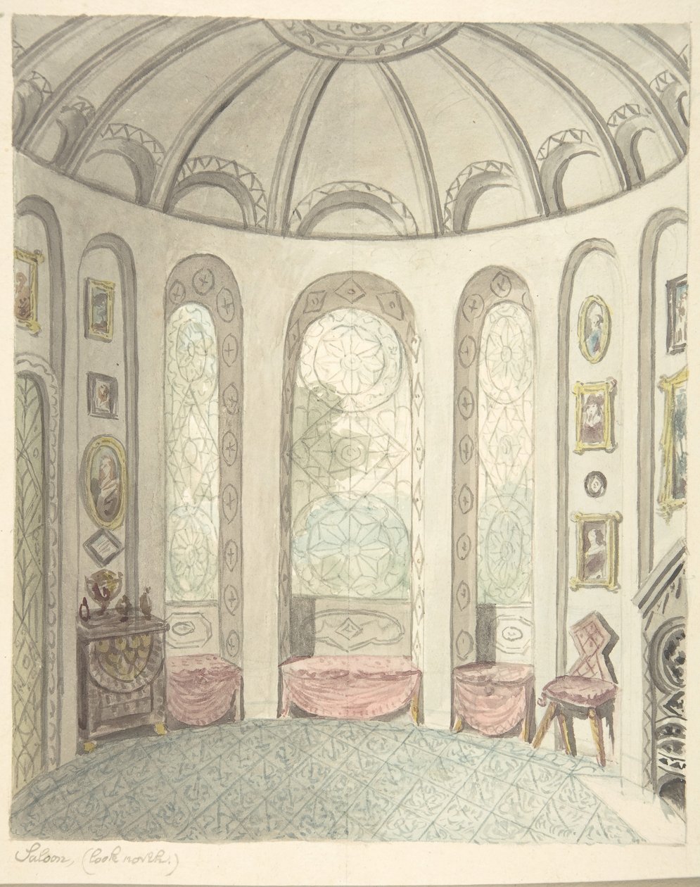 Lean linna, Worcestershire, sedan, pohjoiseen katsova, n. 1816. tekijältä John Carter.
