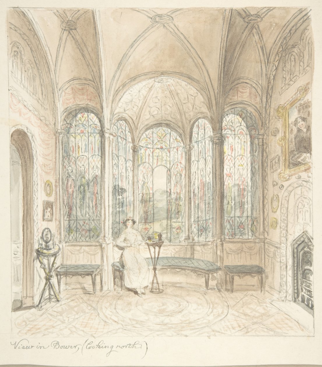 Lean linna, Worcestershire, Bowerin näkymä pohjoiseen, n. 1816. tekijältä John Carter.