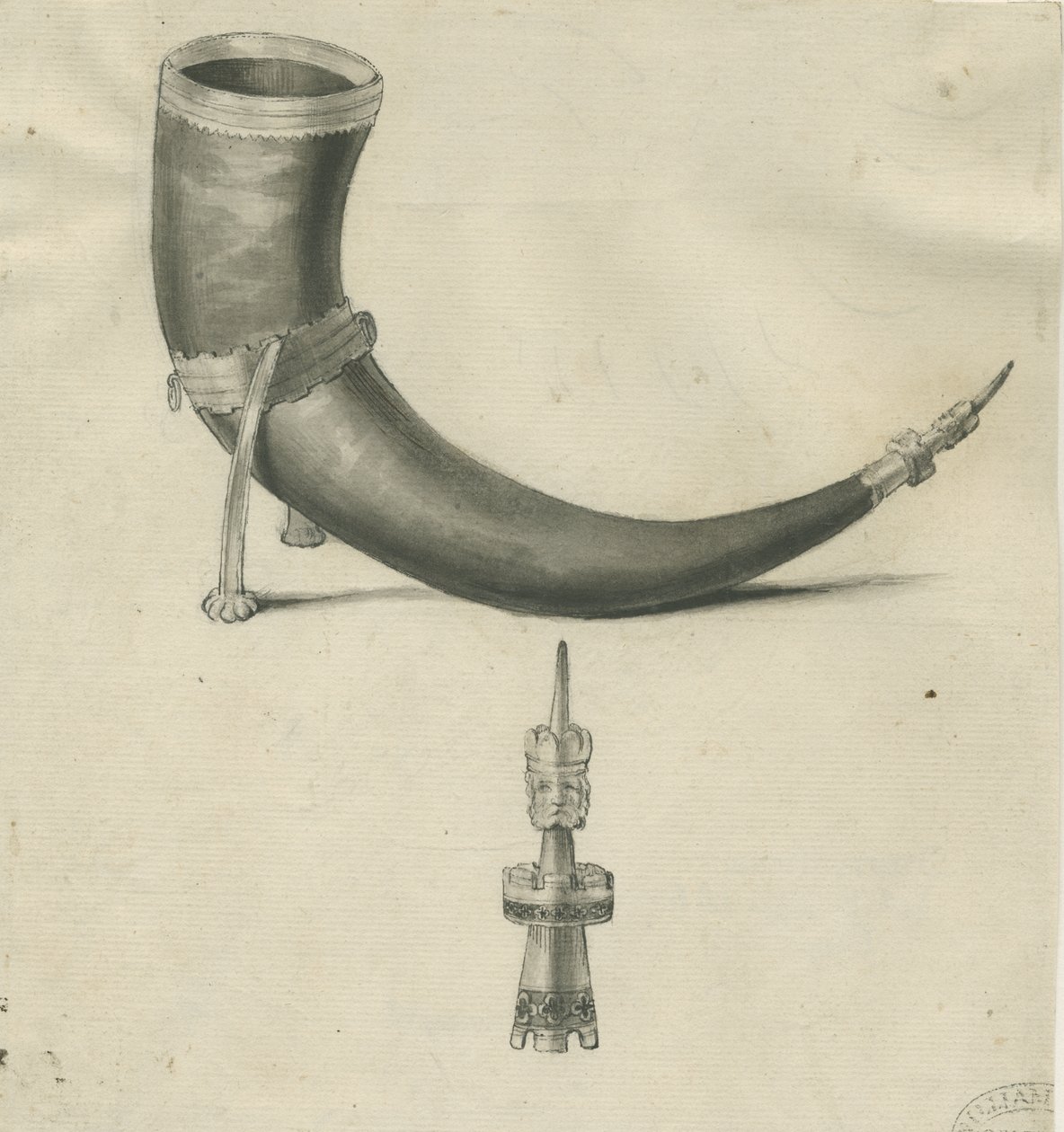 Lichfield - Drinking Horn: kynä- ja seepiapiirustus, nd [1748-1817] (piirustus) tekijältä John Carter