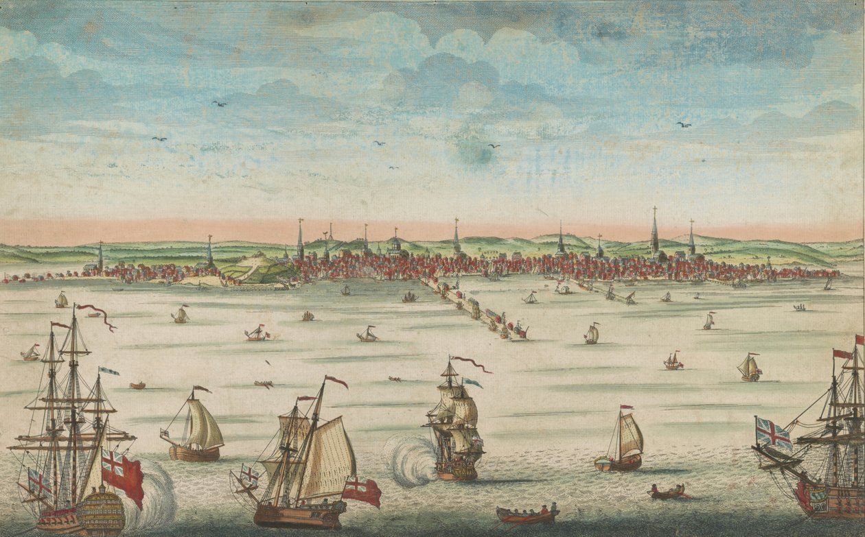 Kaakkoisnäkymä suuresta Bostonin kaupungista Uudessa Englannissa Amerikassa, 1730-60 tekijältä John Carwitham