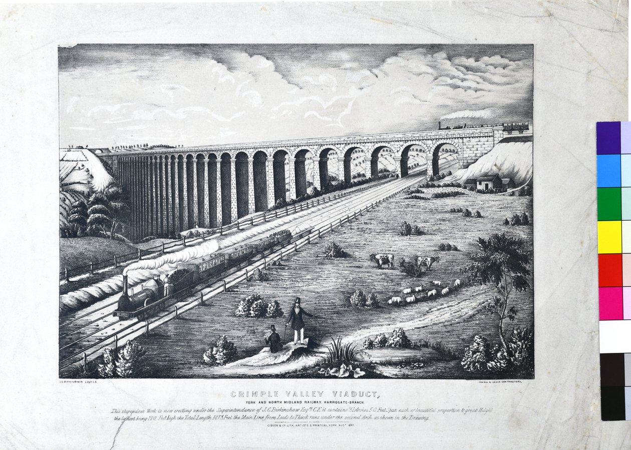 Crimple Valley -viadukti, York ja North Midland Railway. Harrogate Branch tekijältä John Cass Birkinshaw