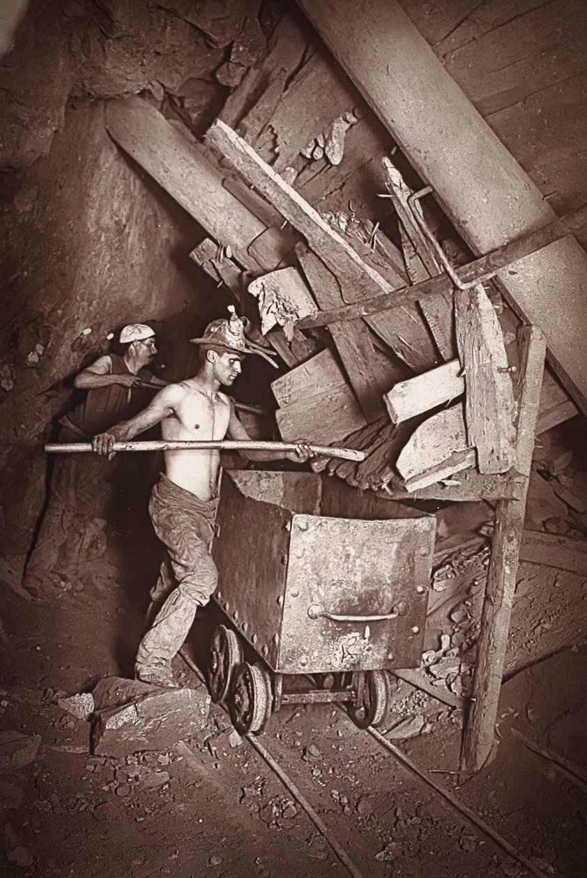 Mylly 412:ssa, Dolcoathin kaivoksessa, kuvitus J.C. Burrowsin ja William Thomasin teoksesta "Mongst mines and miners tai Underground Scenes by Flash-Light", pubi. 1893 (seepiakuva) tekijältä John Charles Burrow