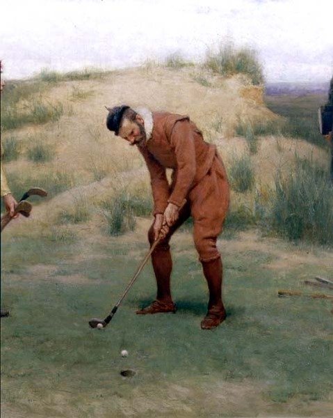 Saarnojen aikana, yksityiskohta golfarista, 1896 tekijältä John Charles Dollman