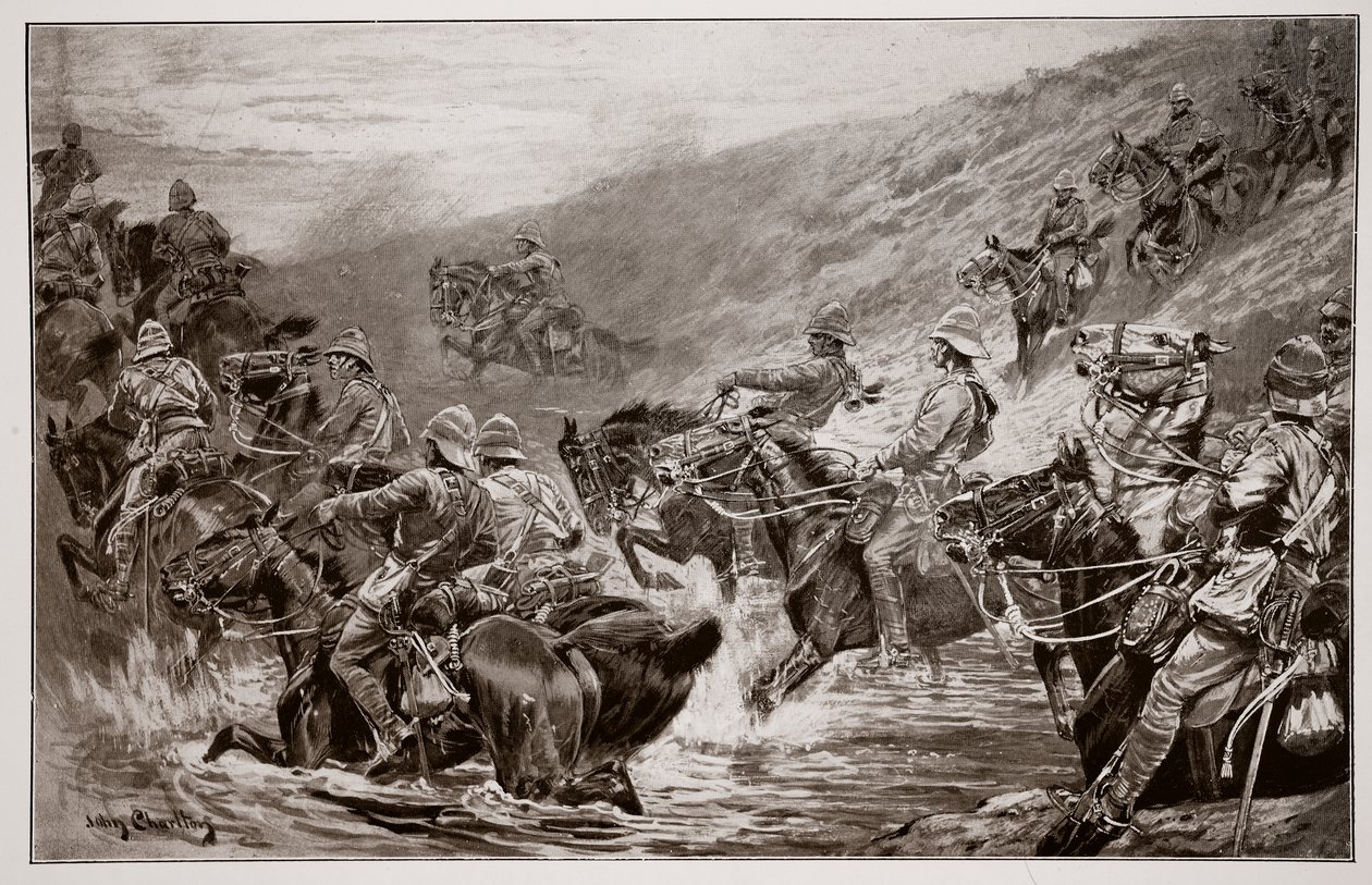 The Dash for Kimberley – 10th Hussars Crossing Clip Drift, G.D. Gilesin (fl.1890) luonnoksen jälkeen tekijältä John Charlton