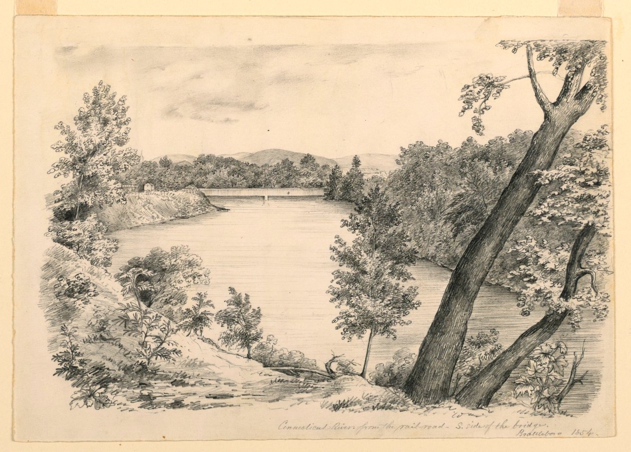 Piirros, Näkymä Conneticut-joelle, lähellä Brattleboroa, Vermont, 1854. tekijältä John Cheney