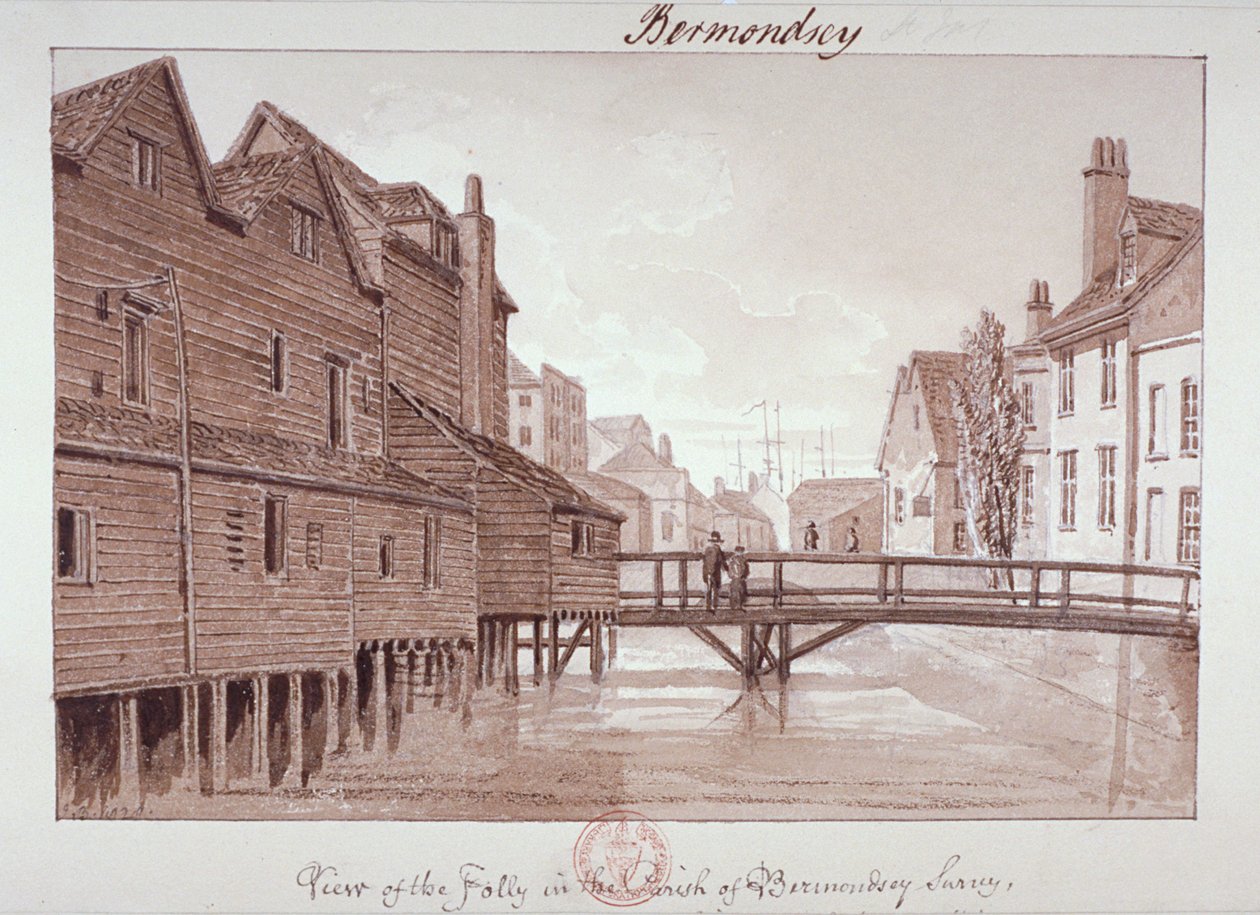 Dockhead Folly, Bermondsey, Lontoo, 1828 tekijältä John Chessell Buckler