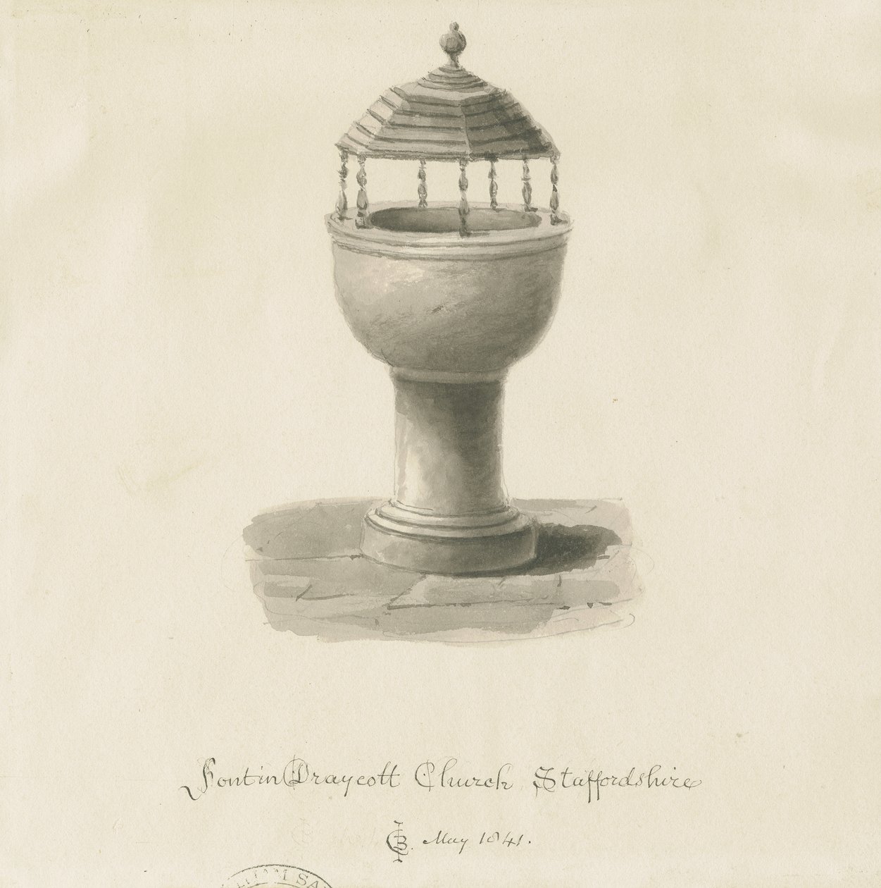 Fontti kirjassa Draycott in the Moors Church: seepiapiirros tekijältä John Chessell Buckler