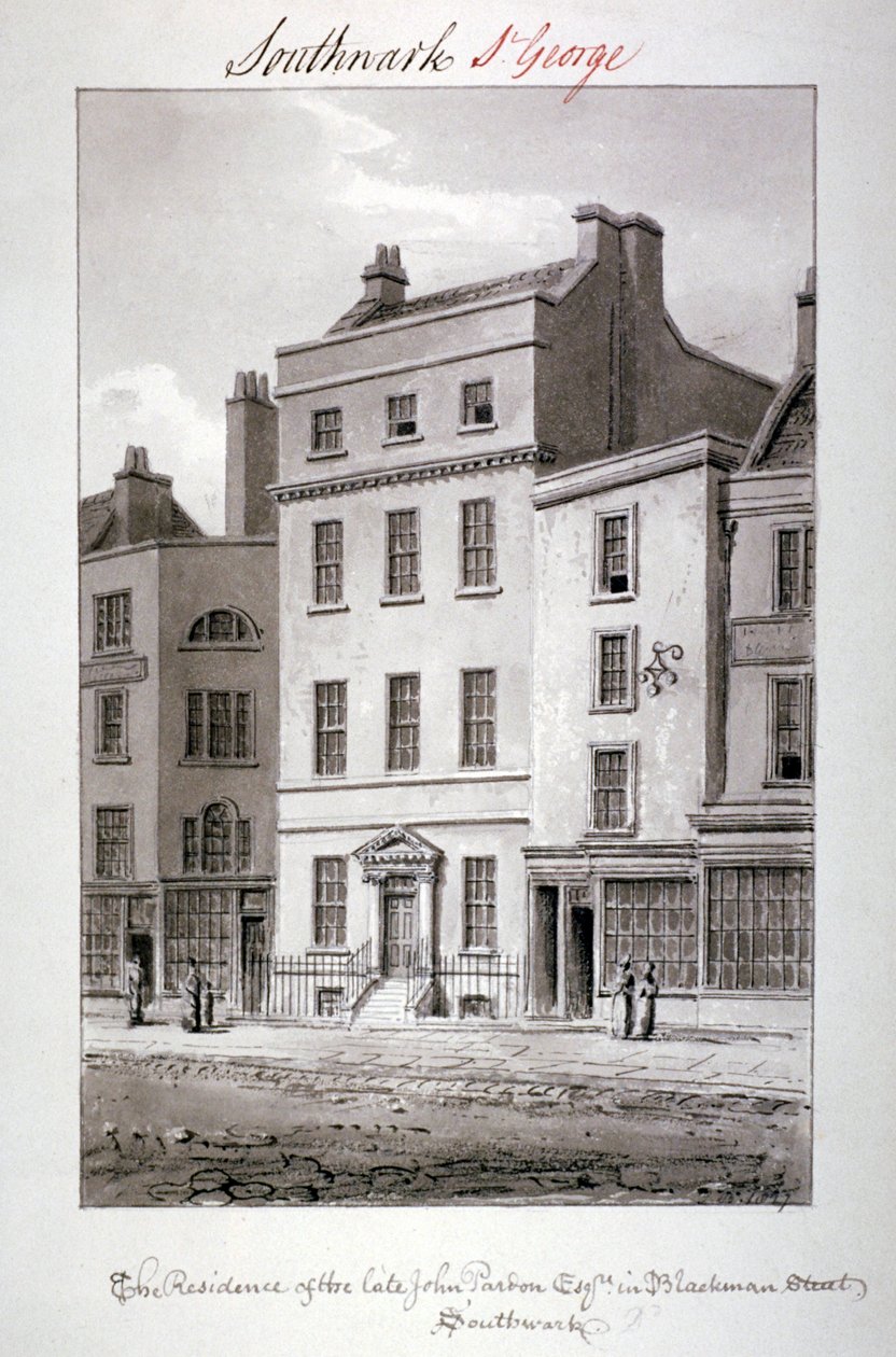 Talo Blackman Streetillä, Southwarkissa, Lontoossa, 1827. tekijältä John Chessell Buckler