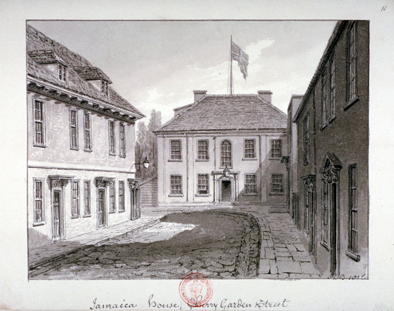 Jamaica House, Cherry Garden Street, Bermondsey, Lontoo, 1826 tekijältä John Chessell Buckler