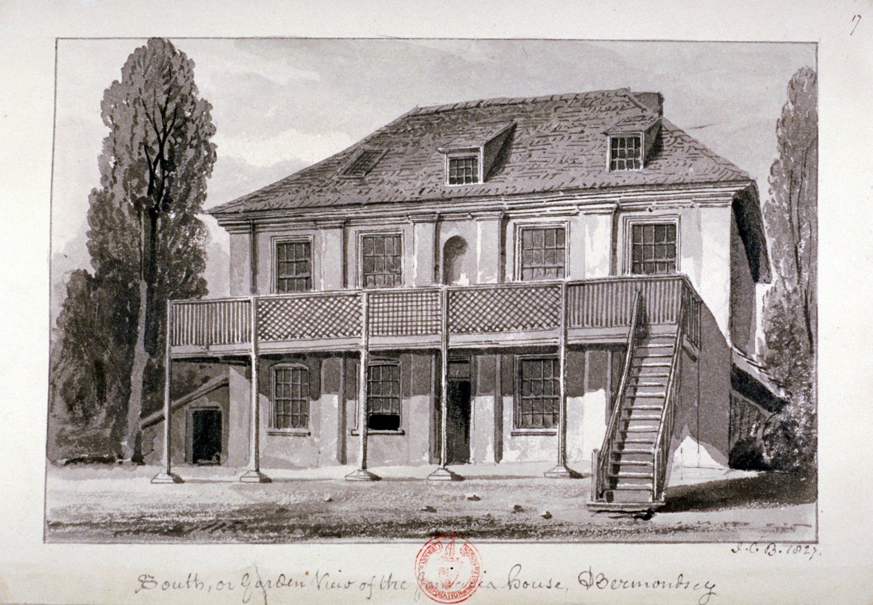Jamaica House, Cherry Garden Street, Bermondsey, Lontoo, 1827 tekijältä John Chessell Buckler